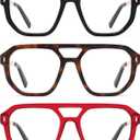 AMOMOMA Retro Square Aviator Reading Glasses for Women, Blue Light Blocking Computer Readers reading glasses men AM6166 Black/ Tortoise/ Red 1.50