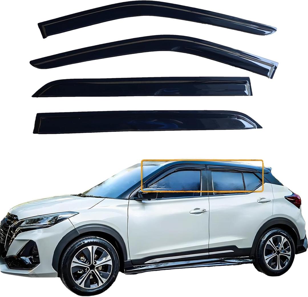 Tape On Rain Guards Window Visors for 2018-2024 Nissan Kicks,Window Vent Wind Deflectors Visors Shades for 18-24 Kicks,Car Accessories,Vent Visors,Weatherproof & Easy Installation