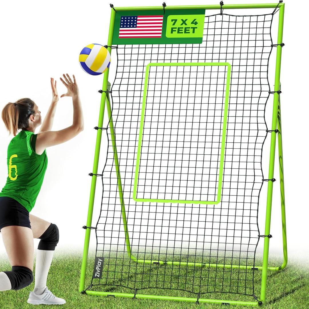 Volleyball Rebounder Net Lacrosse Rebounder Bounce Back Equipment with 5 Adjustable Rebound Angles Ground Stakes Neon Strap for Lacrosse Training and Volley Ball Practice