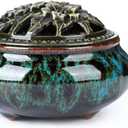 Censer Sky Blue Incense Burner with Calabash Incense Stick Holder - Porcelain Charcoal Censer for Use with Resin Granular Powder Cone or Coil Incense (Blue Fambe)