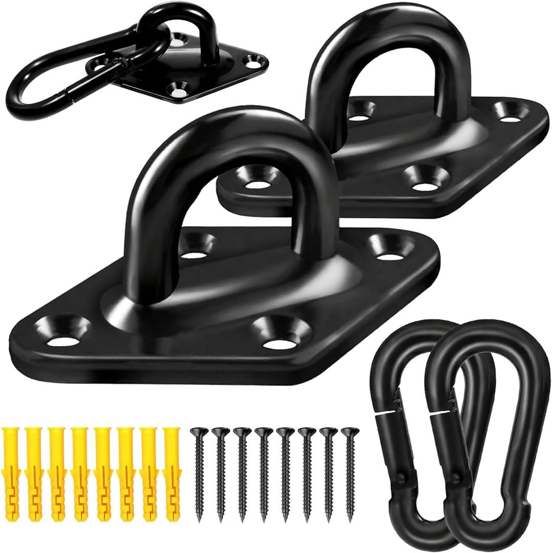 Upgraded Stainless Steel Hooks, 1800lb Heavy Duty Hammock Hanging Kit with Snap Hooks & Screws for Wall, Ceiling Mount (Indoor/Outdoor)