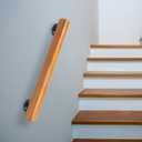 DYNAMI 2ft Wood Handrails for Indoor Stairs, Wall Mount Stair Handrails,Safety Non-Slip Stair Railing,Professional Pine Handrails Support Rod Complete Kit with 2 Metal Handrail Brackets