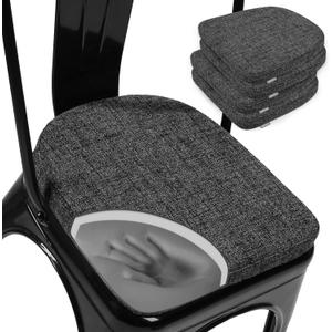 SINOSSO Memory Foam 14" Metal Chair Cushions 4 Pcs, Modern Interwoven Style Magnetic Chair Pads for Dining Kitchen Cafe Bistro Stackable Chair (U-Shape, Black-Gray, 4)