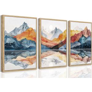 HNNXAR Abstract Mountain Poster Wall Art Set of 3 Boho Watercolor Landscape Canvas Picture Prints Modern Colorful Nature Painting Wall Decor for Bathroom Bedroom Living Room Office 16x24 inch Unframed