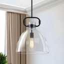 14'' Pendant Lights Kitchen Island, Black Glass Pendant Light Fixture | 1-Light Farmhouses Large Pendat Lights, Island Lighting for Kitchen Bedroom Dining Room, Adjustable Cord, E26