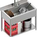 Stainless Steel Commercial Restaurant Sink, Freestanding Large Commercial Sink with Pull-out Faucet for Kitchen Dishwashing, Thawing, Pet Cleaning, Laundry Room,