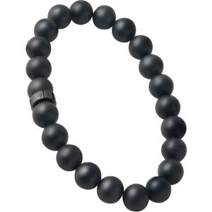 Forge & Foundry Mens Matte Black Solid Onyx Beaded Bracelet | 10mm, 8mm, 6mm Bead Size Options | Signature Stainless Steel Engraved Bead | Andalus (Medium)