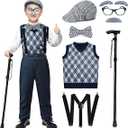 Kids 100 Days of School Costume Boys-Halloween Grandpa Old Man Costume with Accessories for 100th Day of School Party, Size 110