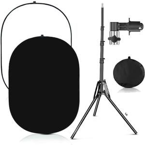 3.3x5ft/1x1.5m Chromakey Black White Backdrop with 6.23ft Stand, 2-in-1 Black Screen White Screen Collapsible Reversible Pop-Up Background Panel for Photography, Live Streaming, Video Shooting