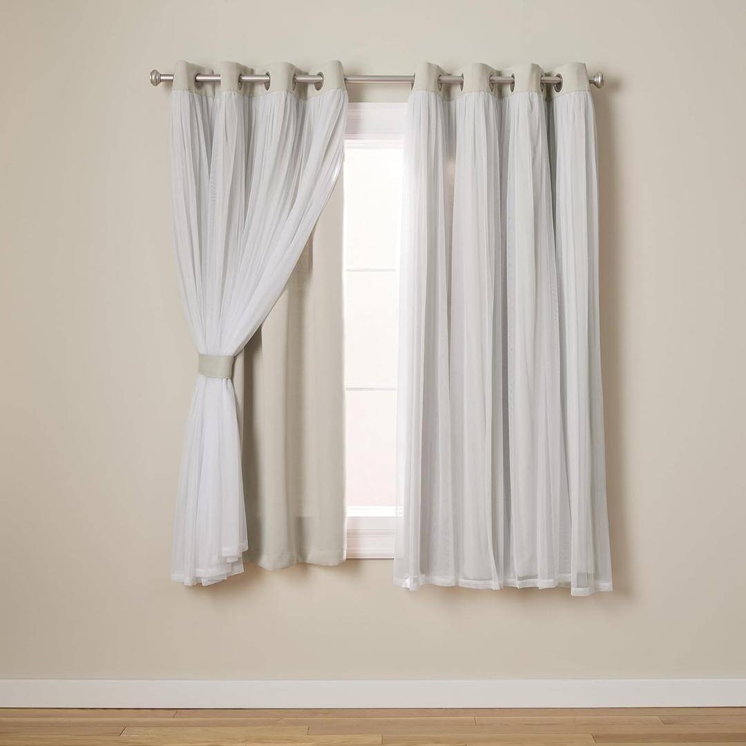 TOWN & COUNTRY LUXE Talia Double Layer Indoor Curtains, Sheer and Room Darkening Blackout, Grommet Top, Energy Efficient, 2-Pack Set, 52"x63", Cloud Grey