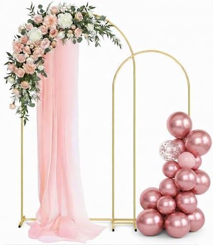 Metal Arch Backdrop Stand, 7.2FT+6FT Gold Wedding Arch Frame, Set of 2 Wedding Arch Backdrop Stand, Balloon Arch Stand for Wedding, Birthday, Party, Baby Shower & Graduation Décor