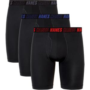 Hanes Men's Moves Performance Boxer Brief, Total Support Pouch, Regular, Trunk, and Long Leg, 3-Pack L