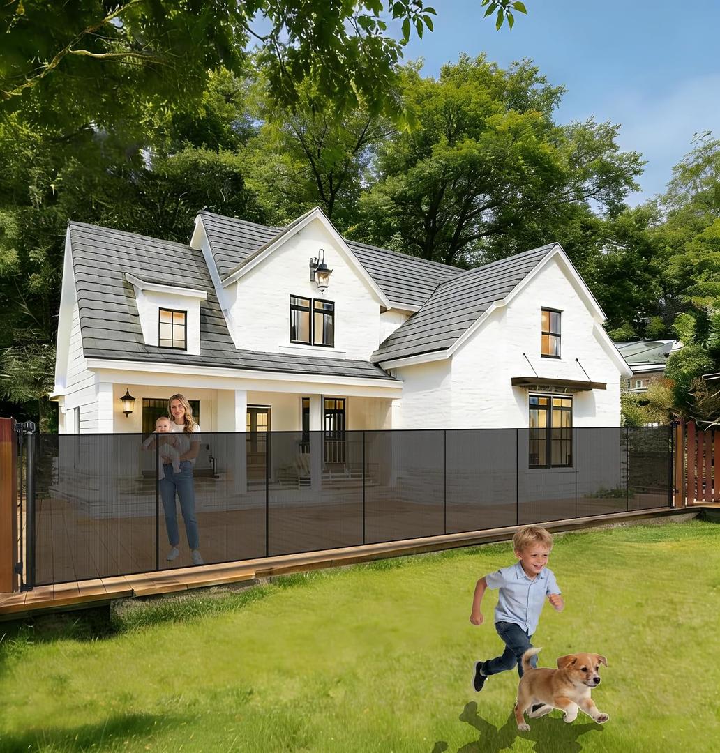 240'' Extra Wide Retractable Baby Gates for Large Opening, 42" Tall Retractable Dog Pet Gate with Support Rods, Long Mesh Screen Child Safety Gate for Garage Doorways Deck Stairs Yard Outdoor Indoor