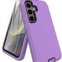 for Samsung Galaxy S24 Case, with Screen Protector, Port Protection, Full-Body Non-Slip Silicone Rubber Covered, 3-Layer Combo Drop-Proof Cover Phone Case for S24 5G(2024), Black/Purple