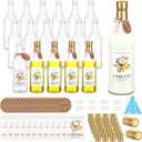Baderke 24 Set Plastic Coquito Bottles 32 oz Plastic Clear Bottles with Caps and Tags for Home Brewing Wedding Party Favors(Gold)