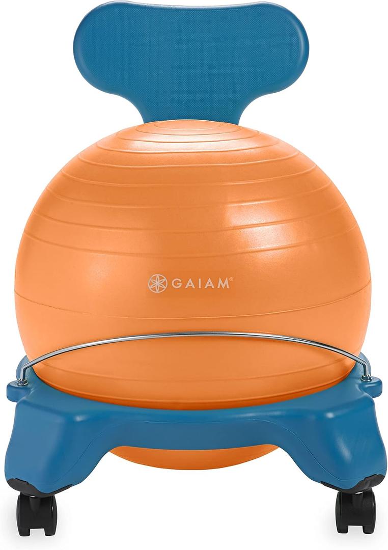 Gaiam Kids Balance Ball Chair - Classic Children's Stability Ball Chair, Alternative School Classroom Flexible Desk Seating for Active Students, Orange/Blue, 22 x 17.5 x 5.7"