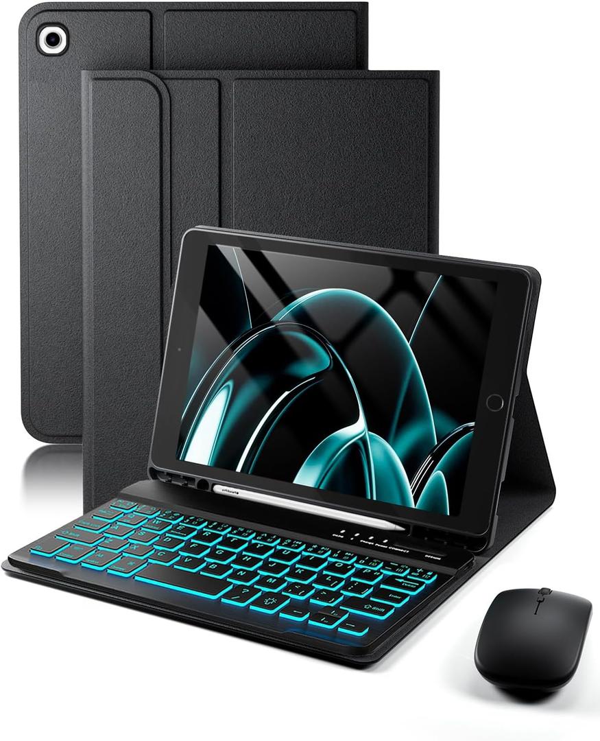 SAMTUNK for iPad mini 5 (2019) & Mini 4 (2015) Case with Keyboard for iPad mini 5th 4th Generation 7.9" - 7 Colors Backlit Keyboard Case - Built in Pencil Holder with Mouse - Black