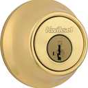 Kwikset 660 Deadbolt Deadbolt Lock, Polished Brass Round Exterior Keyed Front Entry Door, Pick Resistant SmartKey Rekey Security, Single Cylinder Dead Bolt