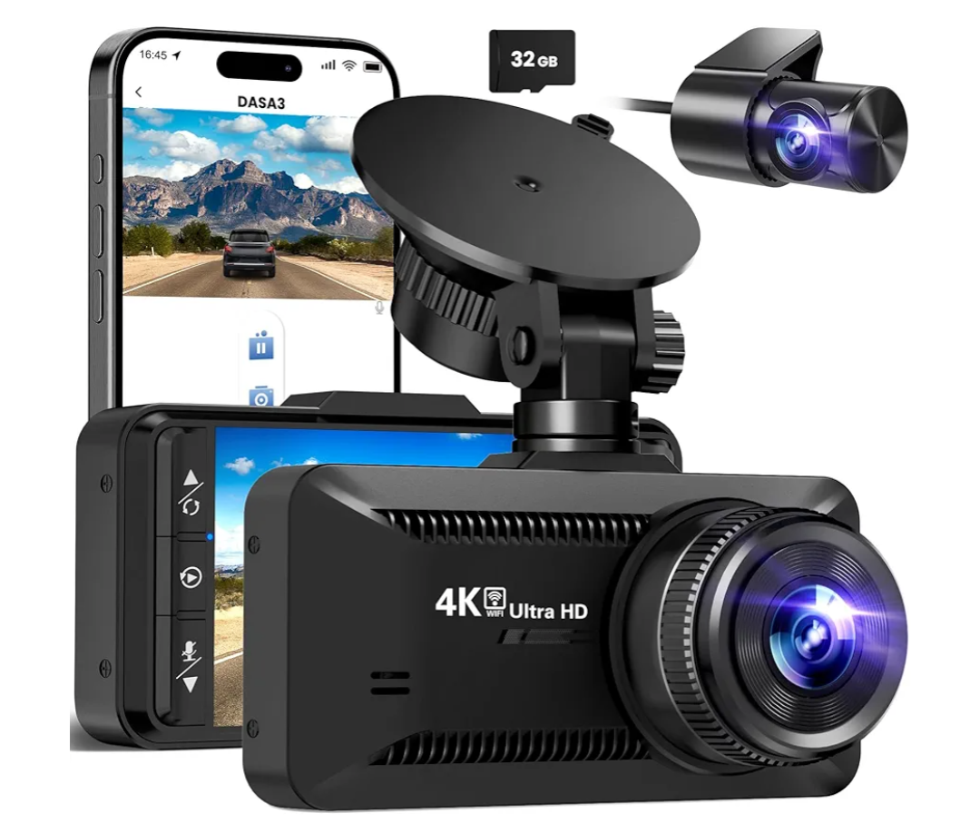 Dash Cam Front and Rear 4K/1080P, Dash Camera for Cars Build in WiFi, Full HD Dash Cam with APP Control, 3.94'' IPS Screen Dash Camera with 32GB SD Card, G-Sensor, 24Hr Parking Mote, Loop Recording