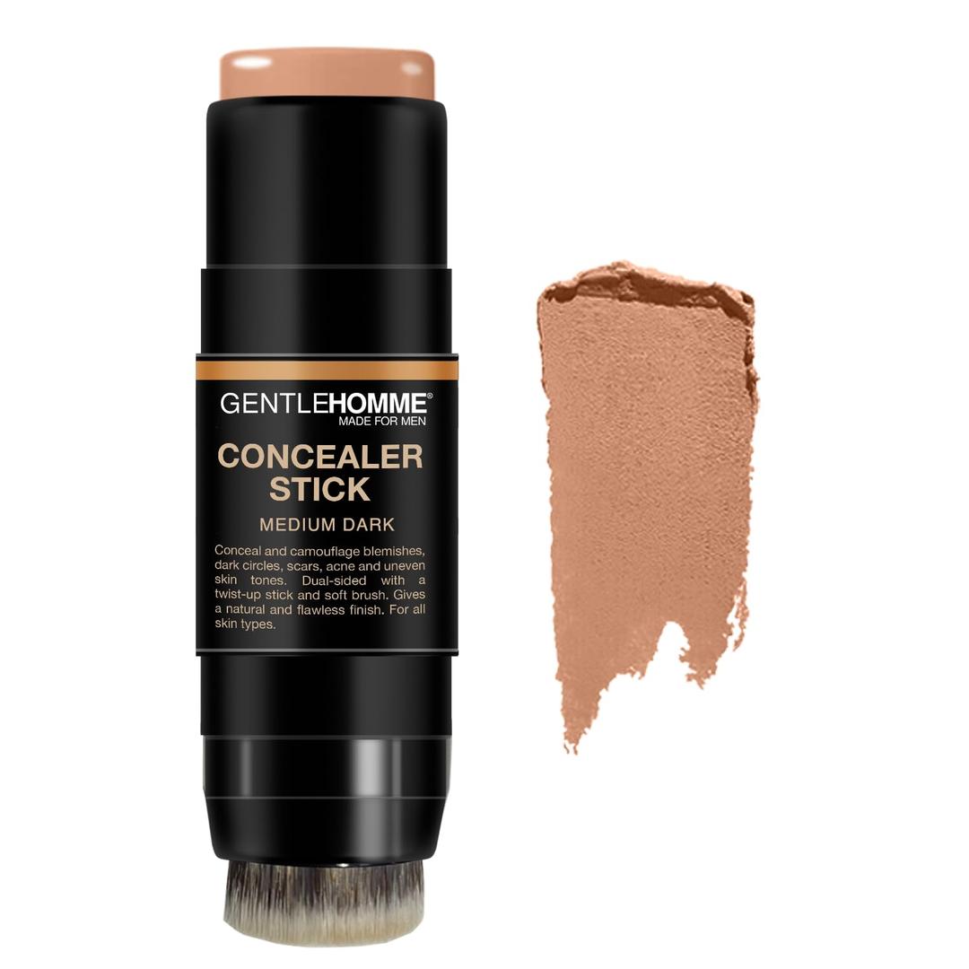 Concealer Stick with Brush for Men - Eraser Dark Circles - Mens Multi-Use Concealer - Dual Sided Full Coverage with Soft Brush- Buildable Coverage Makeup - All Skin Type - (Medium Dark)