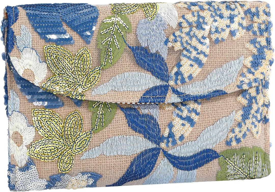 Floral Beaded Clutch Embroidery Sequin Beaded Purse Small Evening Clutch Purses for Women
