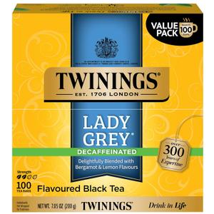 Twinings Decaffeinated Lady Grey Black Tea Individually Wrapped Bags, 100 Count (Pack of 1), Orange Peel & Lemon Peel, Fresh and Uplifting, Caffeinated, Enjoy Hot or Iced, 100 Teabags | Decaf Blk Tea, a Hint of Bergamot, Orange & Lemon Peel, Citrusy, 100 Foil Lined Individually Wrapped Bags, Hot or Iced (EXP 10/18/28)