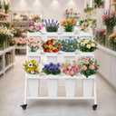 PROLEE Flower Stand with 12 Buckets, Flower Display Stand with Wheels, Flower Cart, Moving Florist Bouquet Shelf, Triangular (White)