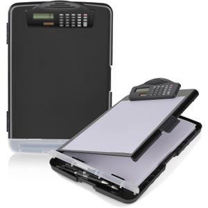 Sunnyclip Clipboard with Storage & Calculator, [20% Thicker] Heavy Duty Plastic Clip Board, Large Capacity Letter Size Side Opening Nursing Slimcase with Pen Holder|Smooth Writing Office Supply