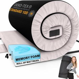 Matrix Comfort-Cell Memory Foam Camping Mattress Pad, Portable Foam Sleeping Pad for Camping, Roll up Sleeping Mat for Adults Floor Mattress Guest Floor Bed for Sleepover, Car, Tent SUV Cot Mattress, Queen Size