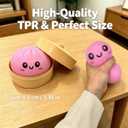 2PCS Dumpling Squishies Stress Balls,Colorful Squeeze Dough Ball Fidget Sensory Toys,Stretchy Hand Desk Toy with Food Steamer for Stress Relief Gift,Pink&Purple