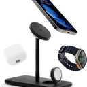 Twelve South HiRise 3 Deluxe, Compact Luxury Wireless Magsafe Charging Stand for iPhone, AirPods and Apple Watch - Includes US Power Supply with 5 Foot Cord, Plus International Plug Adapters, Black