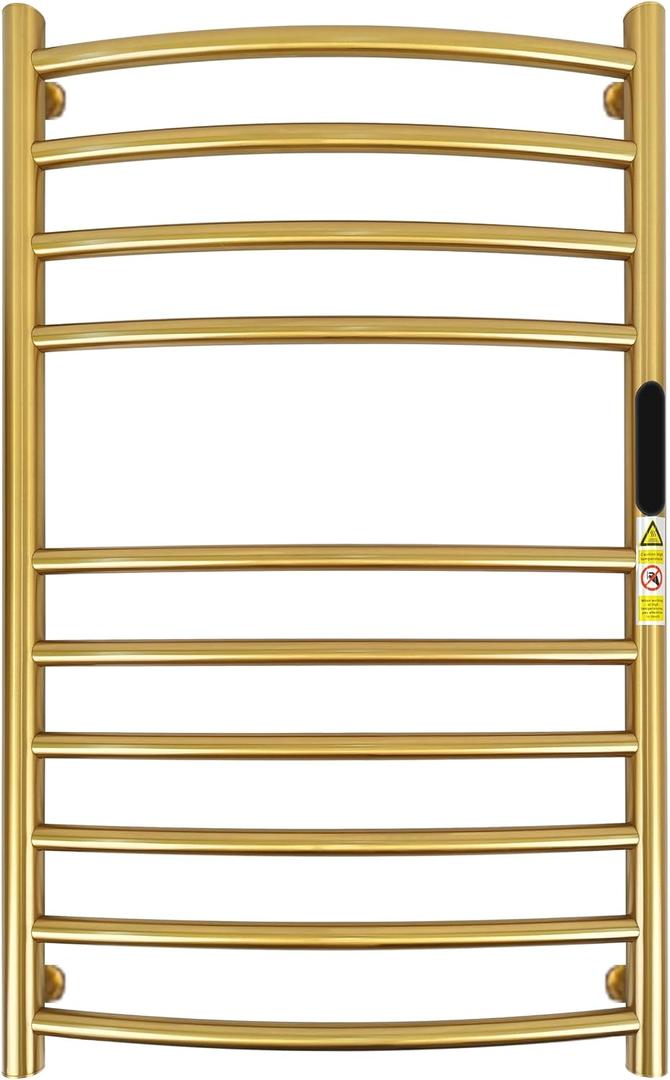 Luxury 10 Bars Gold Towel Warmer Wall Mount Electric Plug-in/Hardwired Heated Towel Rack, Heated Towel Drying Rack with Timer & Temperature Multi-Level Adjustable (Brushed Gold, 10 Bars)