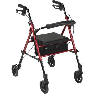 Drive Medical RTL10261RD Foldable Rollator Walker with Seat - Adjustable Handles and Seat, Red
