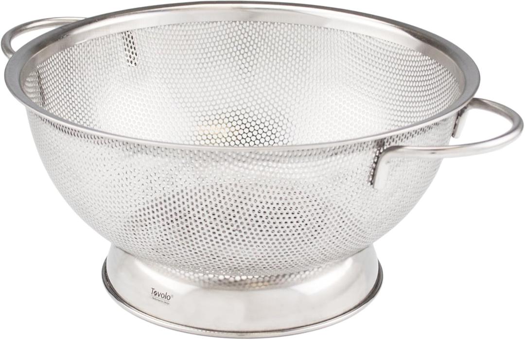 Stainless Steel Colander With Looped Handles & Rimmed Footer, Rust-Resistant Pasta Strainer & Veggie Wash, Food Prep Strainer Basket, 2.5 Quart
