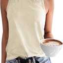 Langwyqu Womens' Crewneck Sleeveless Summer Casual Loose Fit Basic Shirts (Medium, Beige)