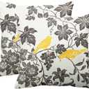 Emvency Set of 2 Floral Throw Pillow Cover Square Size 20x20 Inches Yellow Gray Vintage Bird Ivory Trendy Lumbar Decorative Pillowcase with Hidden Zipper Decor Cushion Gift for Holiday Sofa Bed
