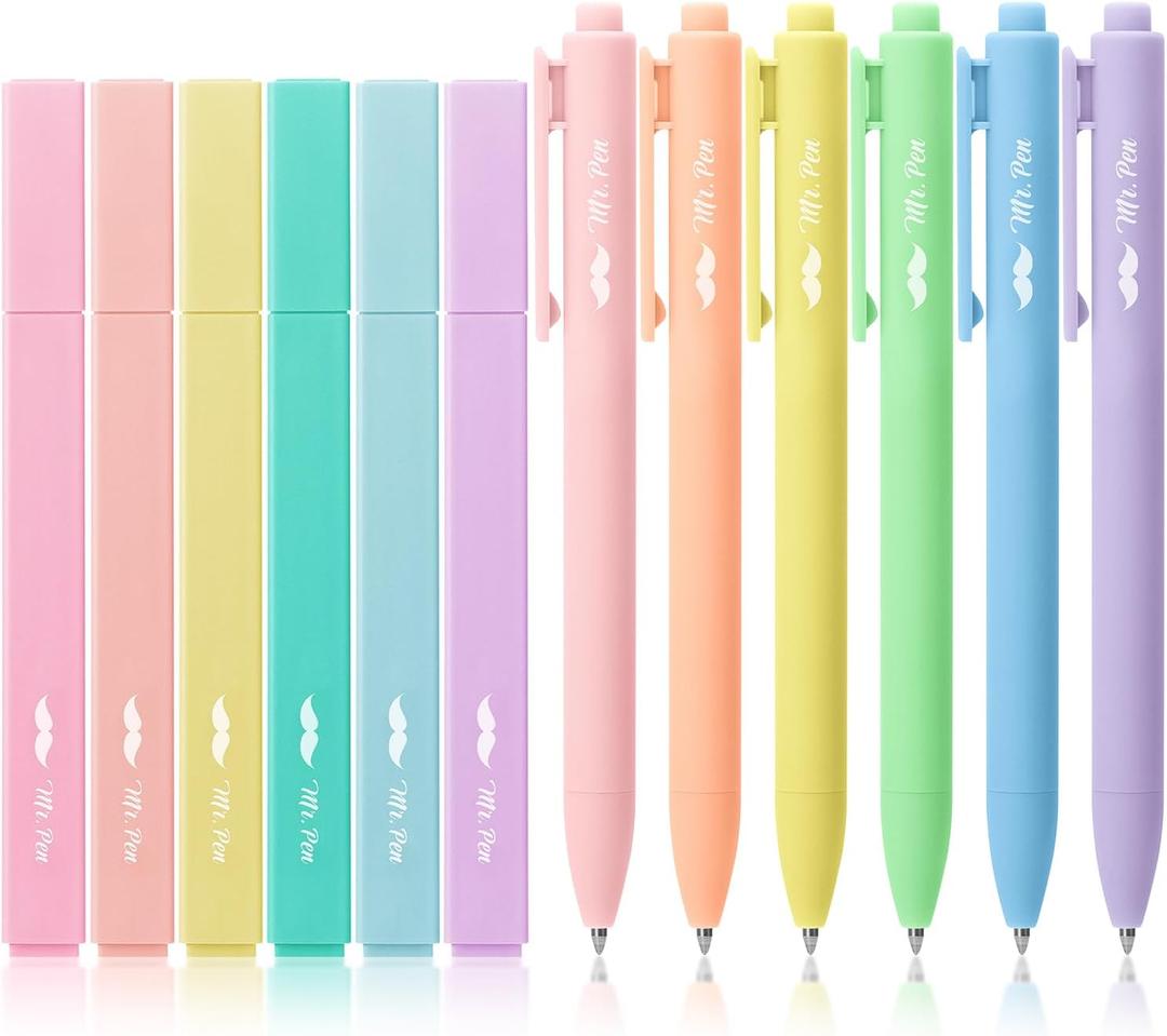 Mr. Pen Aesthetic Highlighters & Gel Pens, 12 Pack, Pastel Color Bible Highlighters, No Bleed, Fine Point 0.7mm