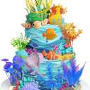 Knana 17Pcs Ocean Animal Cake Toppers Under The Sea Cake Decorations with Sea Turtle Fishing Cake Topper for Under the Sea Birthday Party Supplies