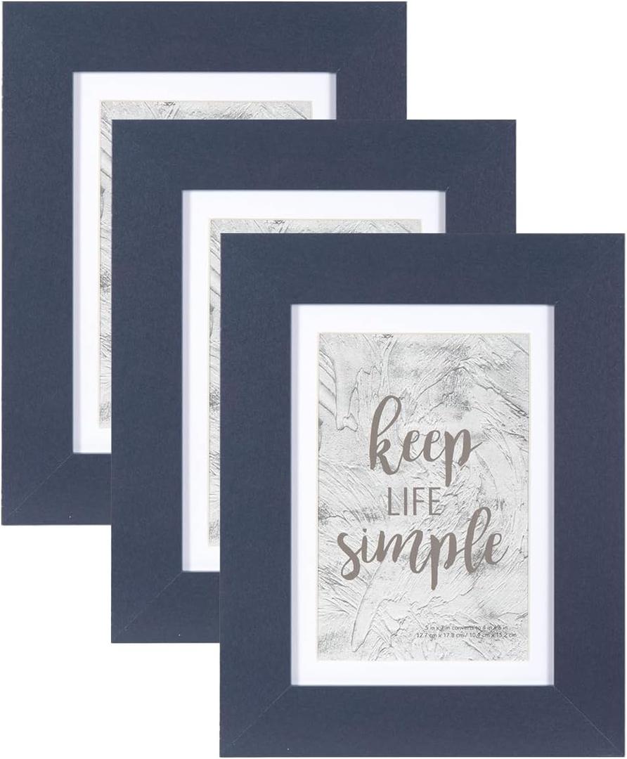 kennethan 5x7 Picture Frame Navy Blue 3 Pcs in 1 set Wooden Frame can Display 4x6 Picture with Mat or 5x7 Without Mat on the Wall