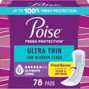 Poise Ultra Thin Incontinence Pads & Postpartum Pads for Bladder Leaks, 6 Drop Ultimate Absorbency, Long Length, 78 Count