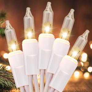 Meteds Christmas Lights 2 PCS 50 Count Clear Mini Lights White Wire UL Certified Connectable Warm White String Lights for Christmas Tree Decorations