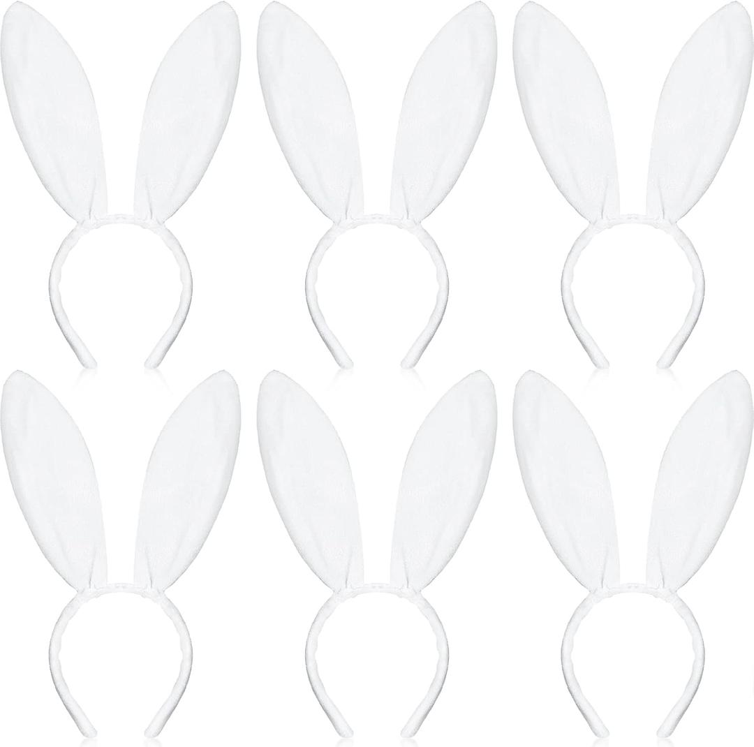 WILLBOND 6 Pieces Halloween Plush Bunny Ears Cute Bunny Headband for All-age Costume Cosplay Easter Christmas (White)