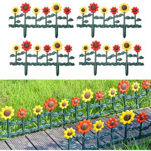Sungmor Plastic Edgings Garden Picket Fence - Grass Lawn Flowerbeds Plant Borders - Decorative Sunflower Landscape Path Panels - Pack of 4 (Overall Length 98 Inches) - Lightweight & Easy Installation