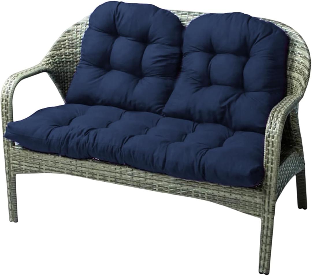 Reyox Outdoor Chair Cushions Set of 3, Waterproof Patio Loveseat Cushions with Ties, Thickened Replacement Cushions for Wicker Furniture Navy Blue 3 PCS