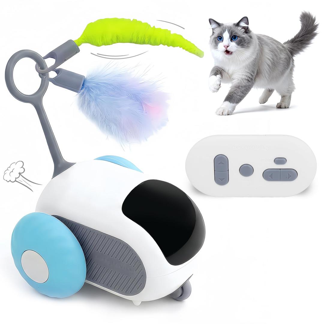 Interactive cat Toy, Rechargeable, Automatic Moving Kitten Toy, New Type of cat Toy with Tail, Touch-Activated Kitten Toy for Play, Suitable for Indoor Boredom Relief for Adult Cats (Blue)