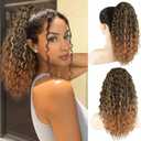 FREEMEIGE Drawstring Ponytail Ponytail Extension Curly Ponytail Extension for Black Women 16Inch Long Curly Wavy Synthetic Ponytails Extension for Women