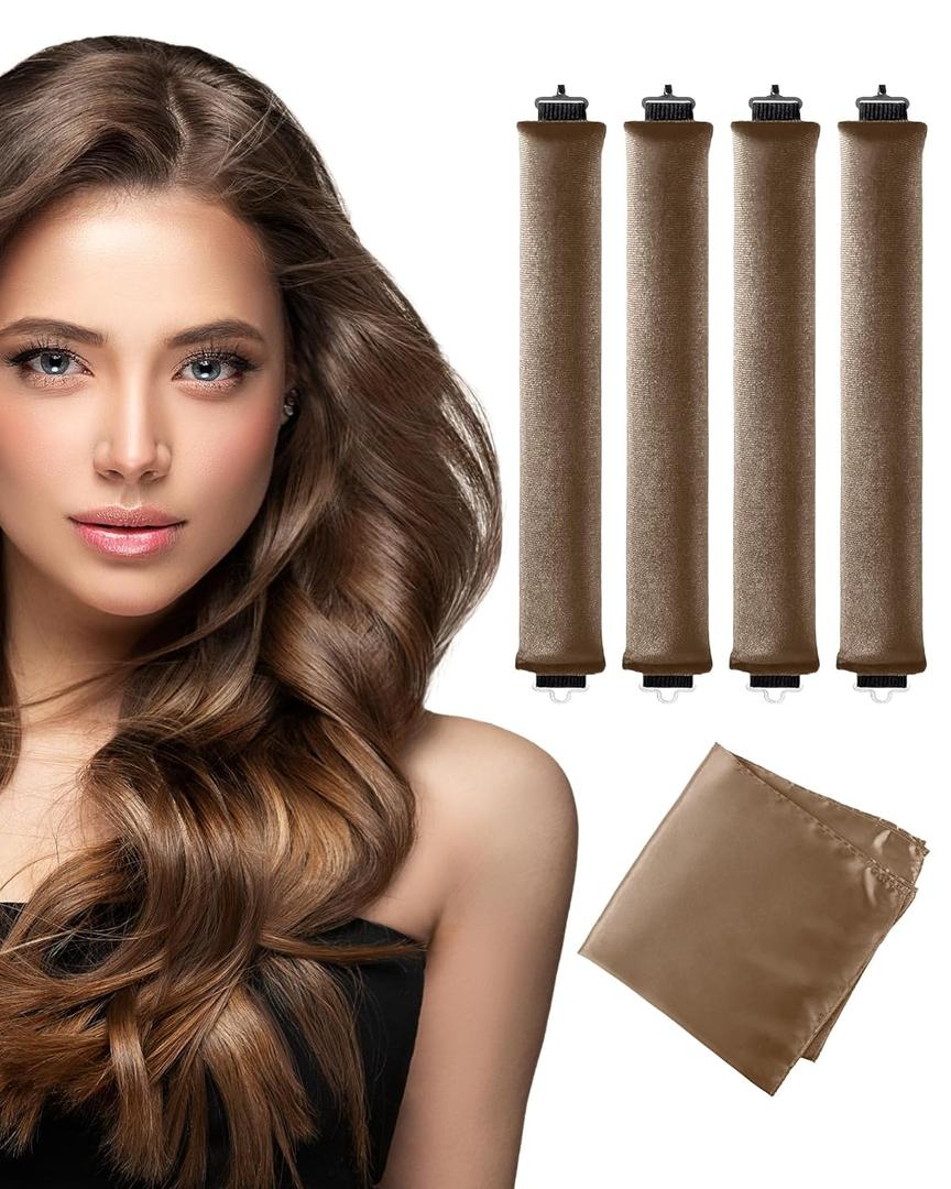 Seritant Heatless Curls Overnight with Satin Head Scarf, Velvet Hair Rollers for Blowout Look, No Heat Curling Rod for Long Thick Hair, Soft Sleep In Flexi Rods - 4PCS(2)