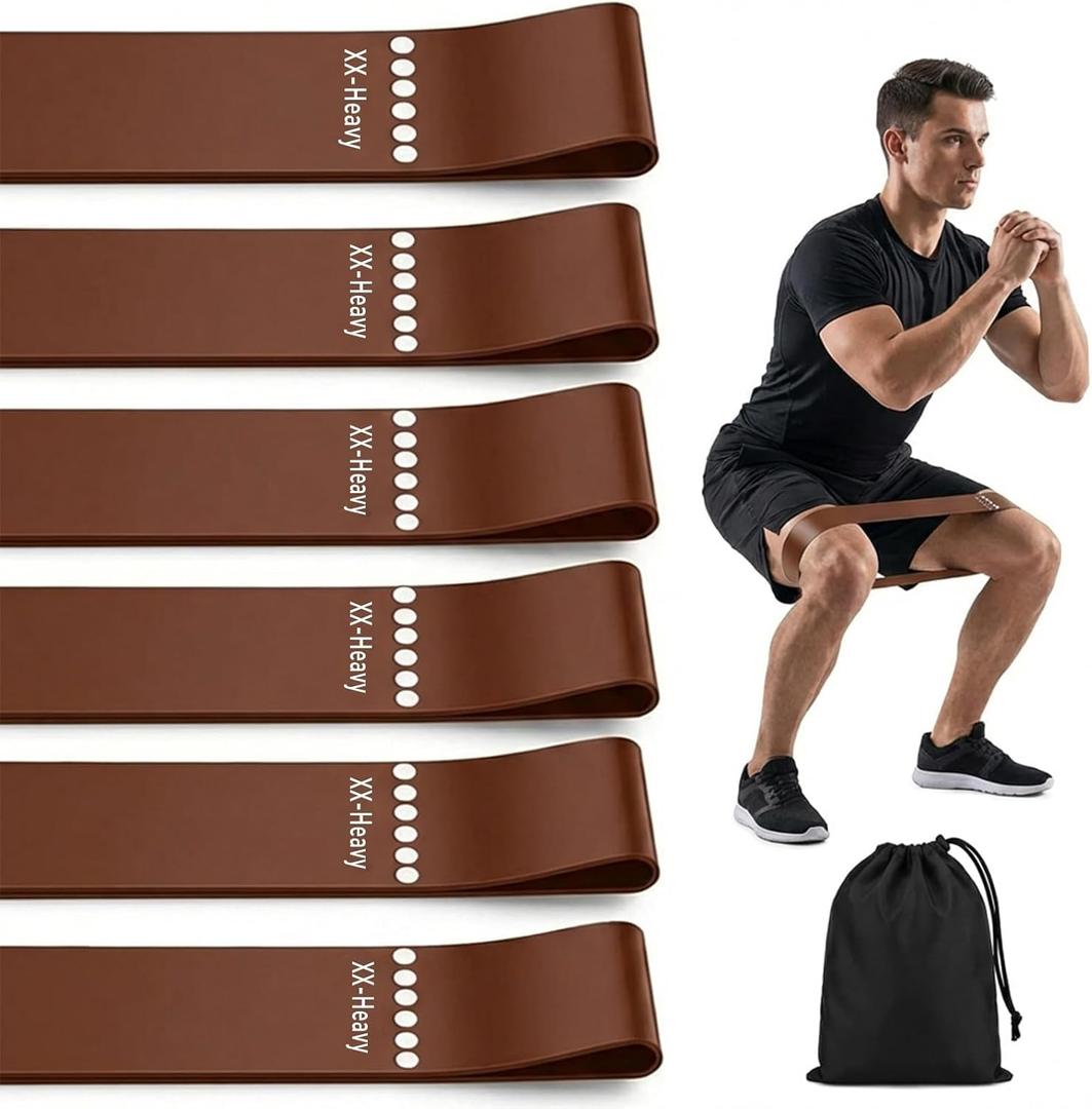 6-Pack XX-Heavy Resistance Loop Bands, Premium Natural Rubber Workout Bands for Exercise, Thickened Heavy Duty Fitness Bands for Legs, Glutes & Strength Training, 20-85 lbs Stretching Range