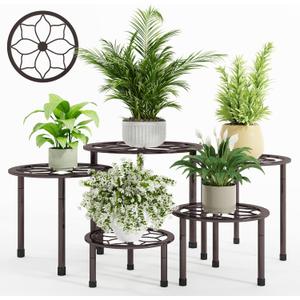 Metal Plant Stand Indoor Outdoor,Indoor Plant Stands for Patio Rust Proof,Heavy Duty Flower Pot Stands for Multiple Plant,Brown Potted Plant Holder for Garden Home (5 Pack Brown)
