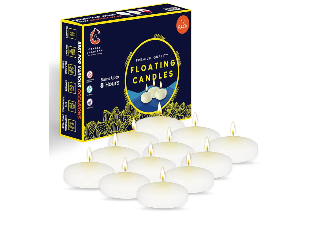 Candle Charisma White Floating Candles 3 Inch (Set of 12) – 8-Hour Dripless, Smokeless Burn with Natural Flickering Flame – Perfect for Weddings, Centerpieces, Pool Nights & Special Events